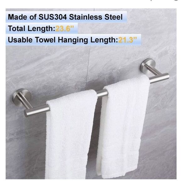 24" Towel Bar for Bathroom Kitchen Hand Towel Brushed Nickel 304 SS Wall Mount - Picture 2 of 4
